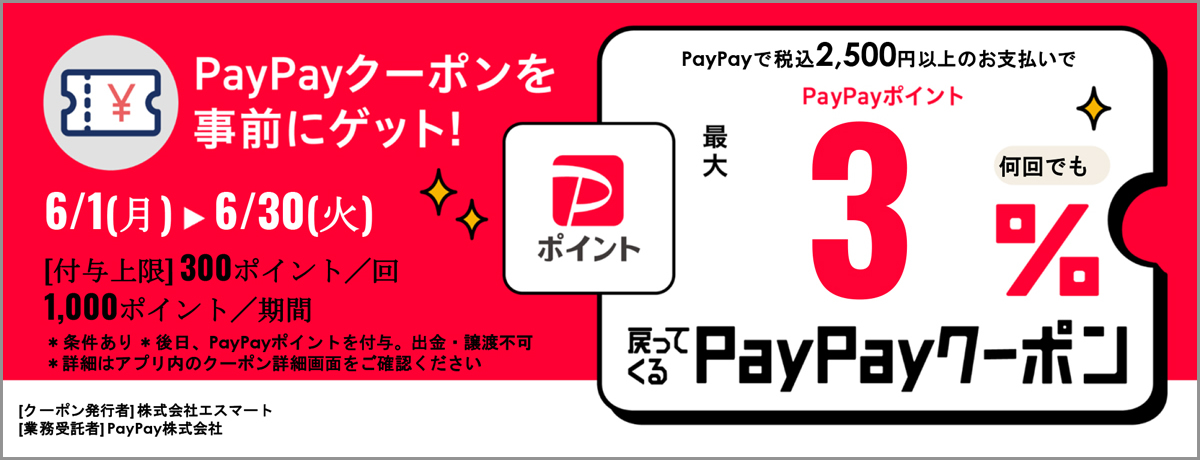 2,500円以上のお支払いでPayPayポイントが最大5％戻ってくるPayPayクーポン